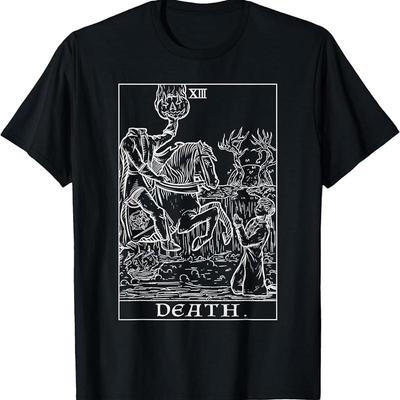 Carte de Tarot de la Mort Cavalier Sans Tête Gothique Halloween Horreur T-Shirt