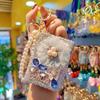 Strass Doppel-Taschenspiegel Schlüsselanhänger Klein Bling Reise Klapp-Kosmetikspiegel Perlenkette Taschenanhänger für Damen Geldbörse Handtasche Geldbörse Zubehör