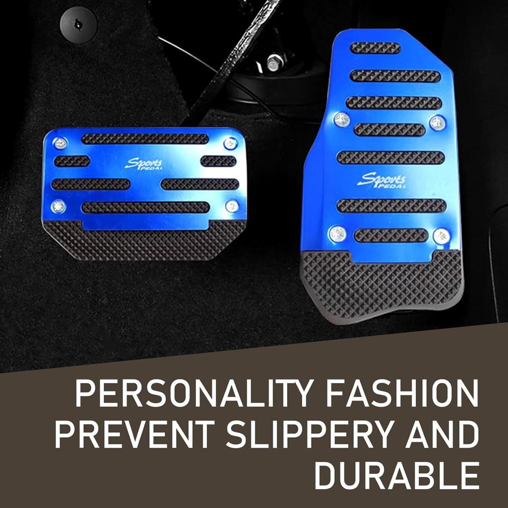 2 PCS Car Brake + Throttle Foot Pedals Kit, No Drilling Required Alloy Sports Decoration, Upgraded Anti-Slip Rubber Strip Foot Pedal Cover, Universal