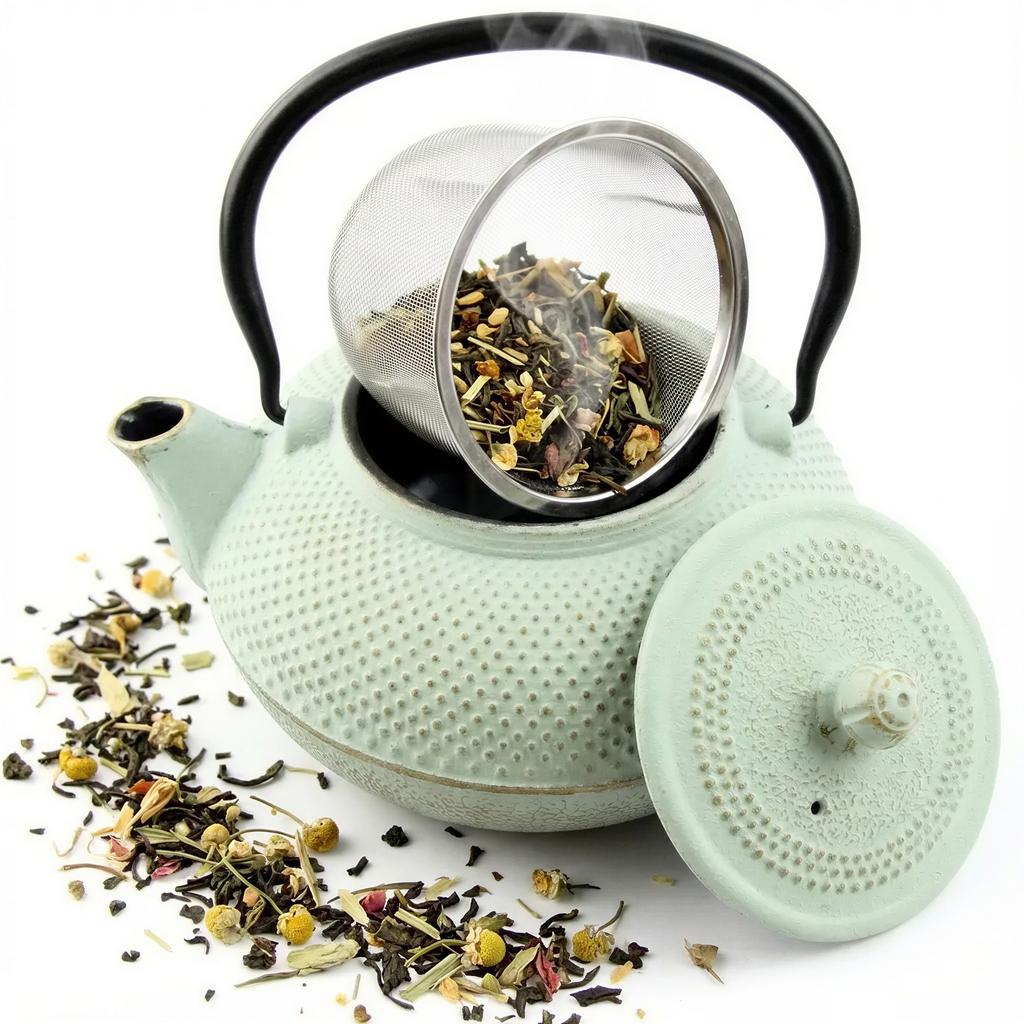 Cast Iron Kettle 1.5L Mint Infuser Steel Strainer For Herbal Tea