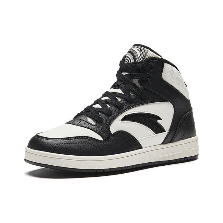 Anta Textile, Synthetic Leather Cushioning, Wear Resistant High top Skateboard Shoes Women's Black White 922348087-4