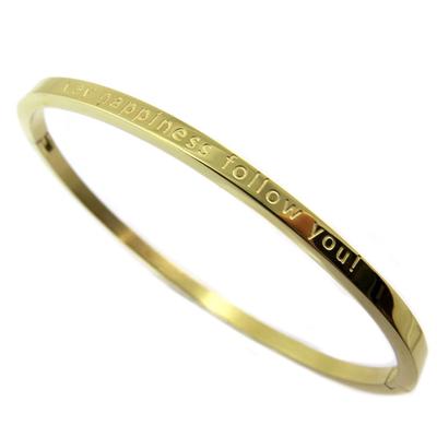 [P4854] - Stahlarmband 'Messages' (Möge das Glück dir folgen!) gold - 3 mm