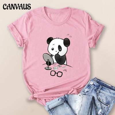 Zomer Panda T-shirts Mode Cartoon Bedrukt Casual T-shirt Panda Make-up Grappig T-shirt Blouse