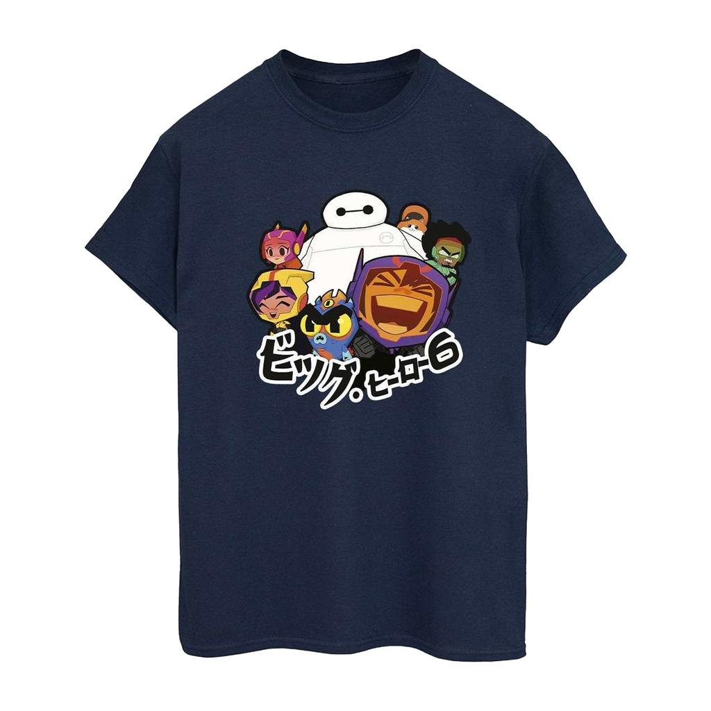 Disney Womens/Ladies Big Hero 6 Baymax Group Manga Cotton Boyfriend T-Shirt