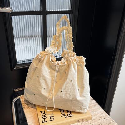 Kleine frisse artistieke canvas tas voor dames nieuwe modetrend geplooide tote bag veelzijdig grote capaciteit enkele schouder handb