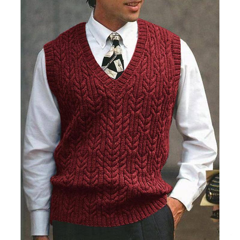 

Men s V-Neck Cable Knit Vest Sweater in Grey, Navy, Burgundy, Black XXXL бордовий