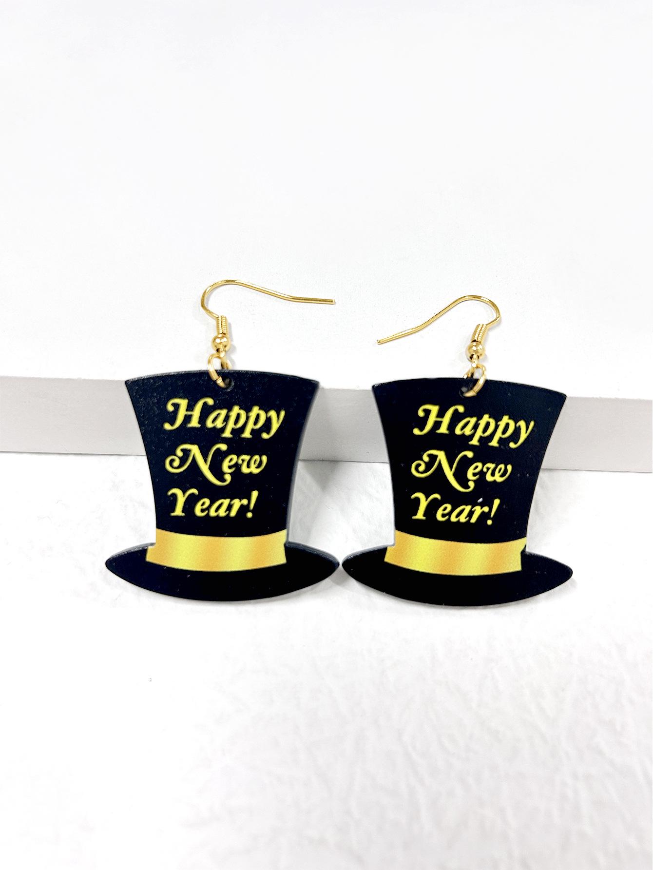

Acrylic Cartoon Top Hat Dangle Earrings - Happy New Year Design чёрный