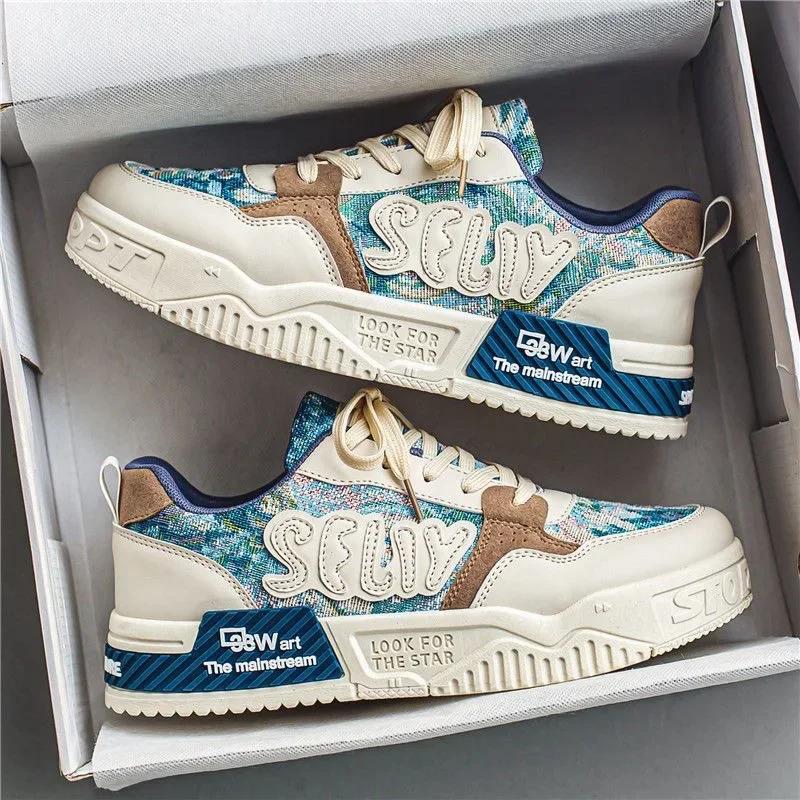 

2024Горячие продажи новых красочных цветных кроссовок для мужчин, новинка в повседневном тренде, корейские модные кроссовки, мужские туфли на платформе со шнуровкой для мужчин 39 синий