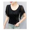 Summer Women's Mesh Color Block Design Lace Trim Rhinestone DetailsTrendy Short Sleeve T Shirts