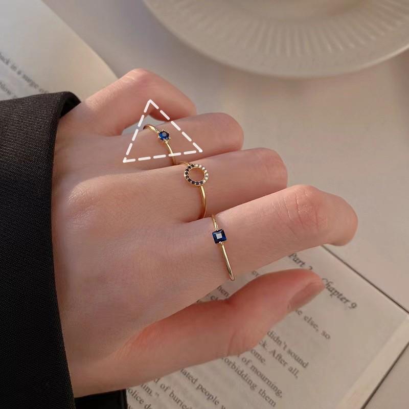 Niche Temperament Retro Blue Zircon Ring Women'S Simple High-End Stacked Three-Piece Open Ring