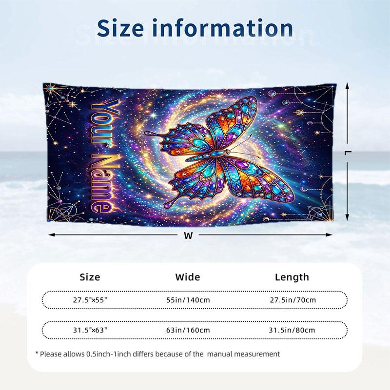 Butterfly Theme Beach Towel Personalized Custom Name & Text Soft Quick Dry Beach Towel for Swimming Travel