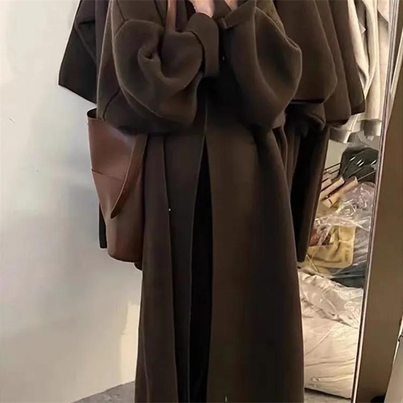 

Ленивый стиль средней длины до колена вязаный кардиган свитер для осени и зимы свободного и нишевого дизайна пальто с мягкой на ощупь курткой S кофейный