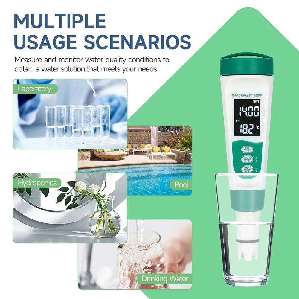 LCD Display Water Quality Test Pen 5 in1 TDS Tester Portable Water Test Pen