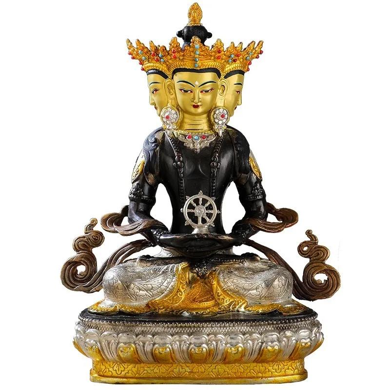 Tibetan Legend Pure Copper Buddha Statue Retro Silver Gilded 12-Inch 31cm High Tantric Copper Statue Home Items for Bu