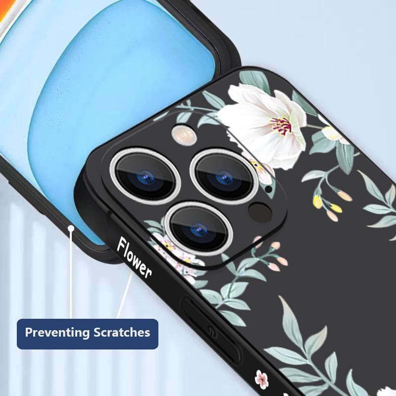 Plain Floral Pattern Shockproof Soft Case For iPhone 16 Pro Max 15 14 Pro 13 12 Mini 11 XS XR 8 7 Lanyard TPU Lens Protection Slim Matte Phone Cover