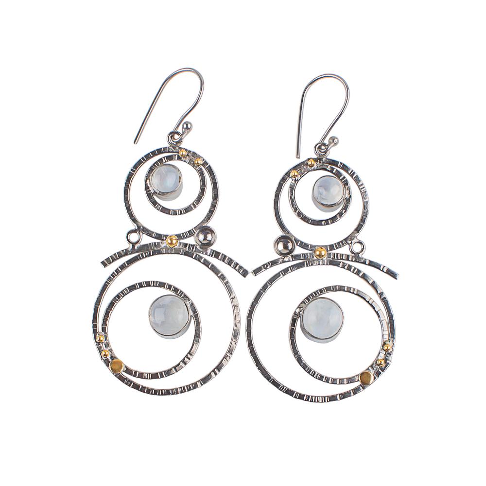 Natural Rainbow Moonstone Gemstone 925 Sterling Silver Handmade Earrings 2.86" EE-76-2