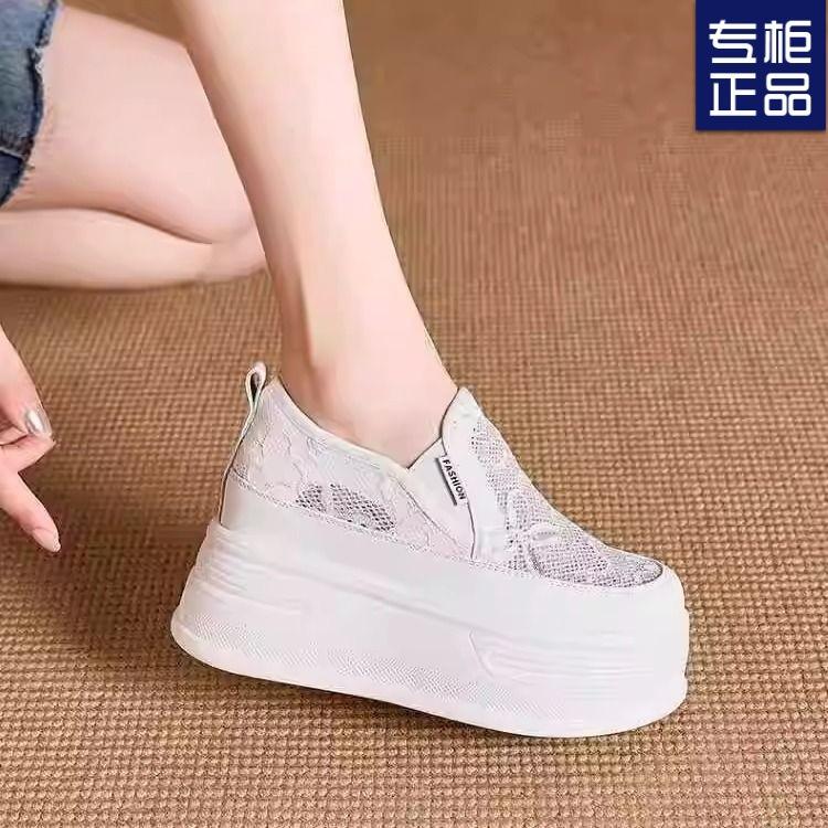 Krajková síťovina prodyšné vnitřní zvýšení výšky bílé boty dámské letní nové platformové tenisky muffinové ležérní líné mokasíny