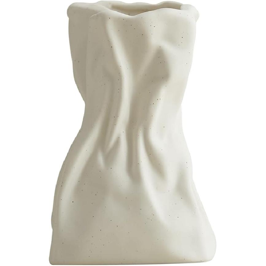 

Ваза керамическая в виде бумажного пакета, дизайн мятого бумажного пакета для цветочной композиции, для украшения гостиной, обеденного стола, матовый кремовый Matte Crème