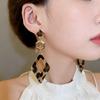 European and American Fashion Flocking Leopard Print Geometric Rhombus Earrings Women's Maillard Retro Furry High-end Earrings