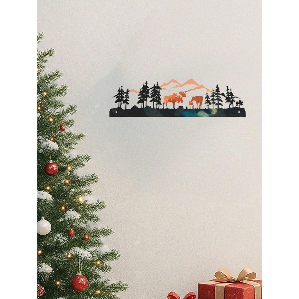 Metal Moose Head Wall Decor Winter Forest Christmas Tree Nordic Holiday Home Living Room Rustic Farmhouse Art Xmas Decoration Hanging Gift