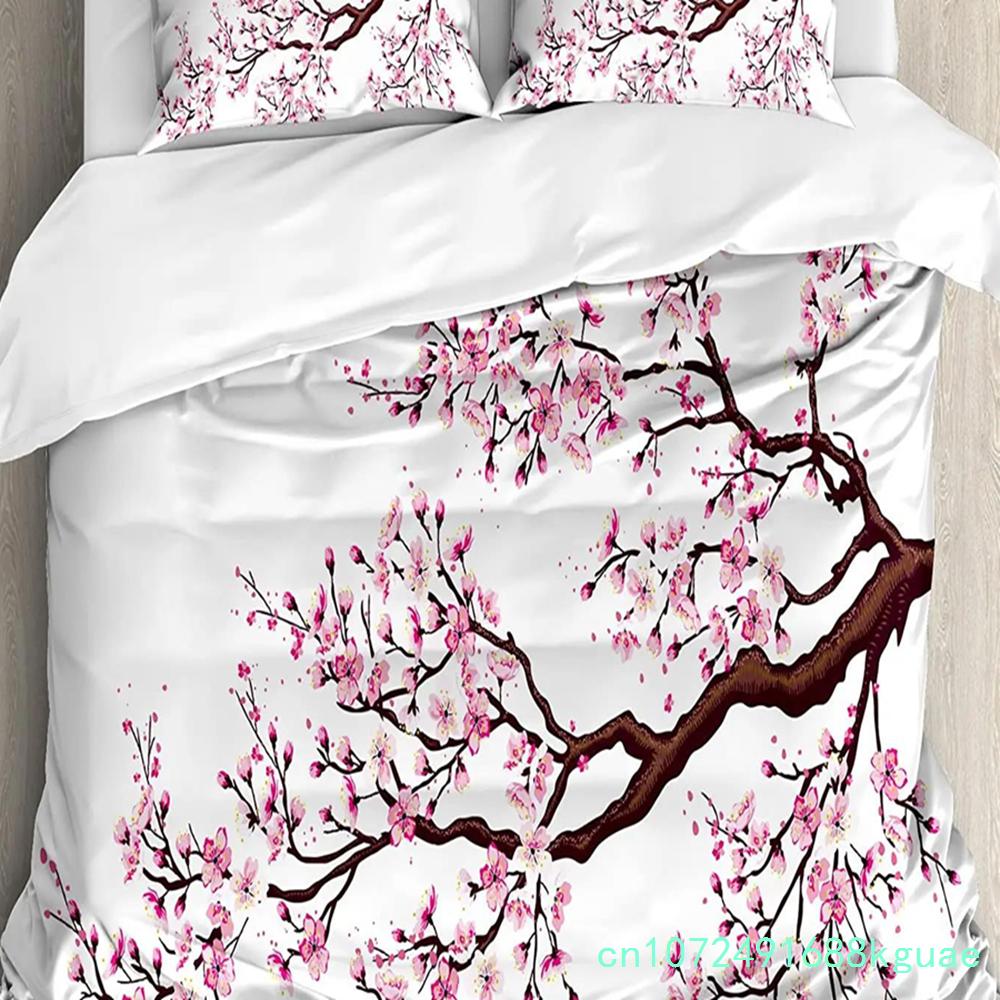 Juego de Cama Floral Edredón Funda Nórdica Fundas de Almohada Amapolas de la Temporada de Primavera Flores Pastorales Cubierta de Cama Bot Juego de Cama Doble