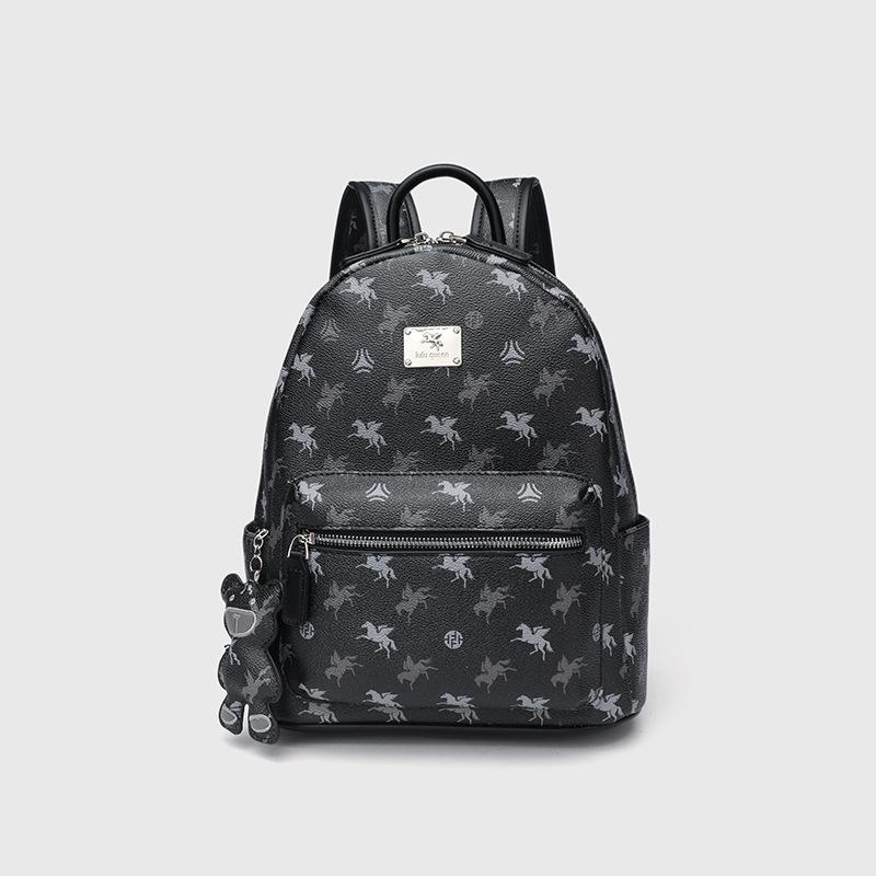 2025 Fashion Women Backpacks With Bear Ornament Small Outdoor Travelling Daypacks For Ladies Pegasus Print Commuting Backpack