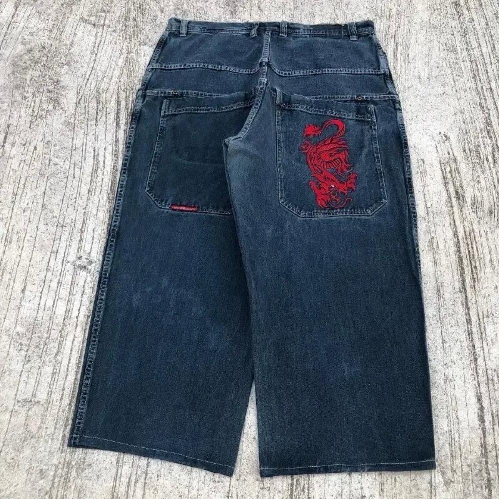 Street Hip-hop Casual Løse Y2K Rette Vide Ben Bukser Menn Amerikansk Retro Harajuku Mote Punk Oversized Jeans Kvinner