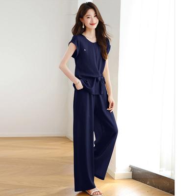 Royal Sister Fashion Suit Women's  New Design Sense Lace-up Waist Sleeveless Vest + Wide-leg Pants Two-piece Set