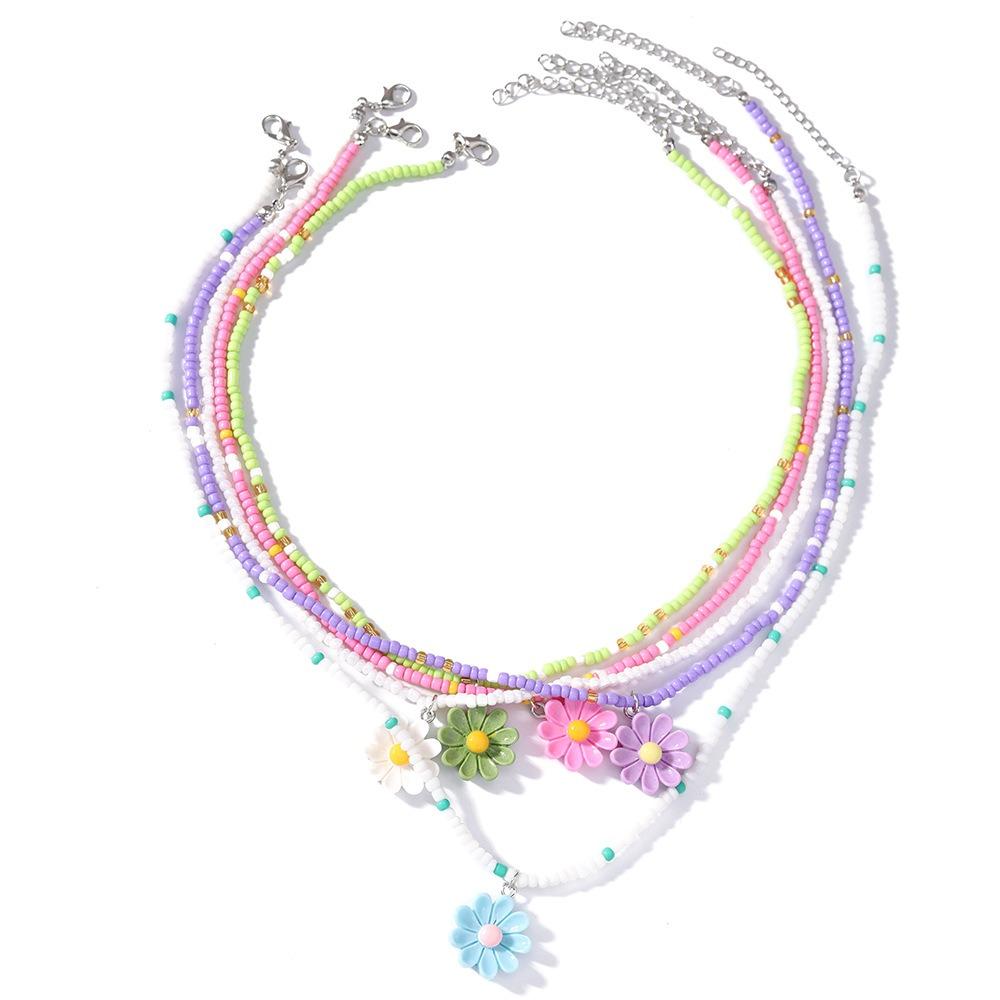 5Pcs Colorful Bead Choker Resin Plumeria Necklace Fashion Flower Beaded Necklace  Daily Wear