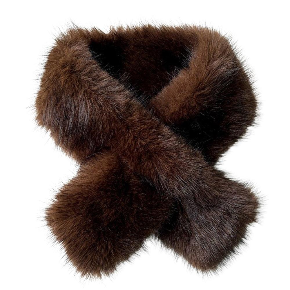

Хутряний шарф-хрест з штучного лисячого хутра, потовщена хустка, обгортка, модний шарф на шию, для жінок, для дівчини темно-коричневого кольору