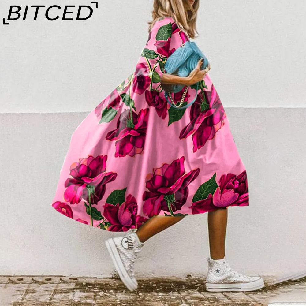 Женское модное платье BITCED с цветочным принтом и рукавами средней длины S