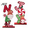 Christmas Gnome Signs Wooden Ornament, Gingerbread Man Reindeer Letter Decor, Colorful Tabletop Holiday Desktop Decorations Figurines for Tree