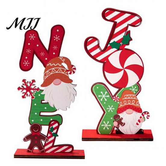Christmas Gnome Signs Wooden Ornament, Gingerbread Man Reindeer Letter Decor, Colorful Tabletop Holiday Desktop Decorations Figurines for Tree