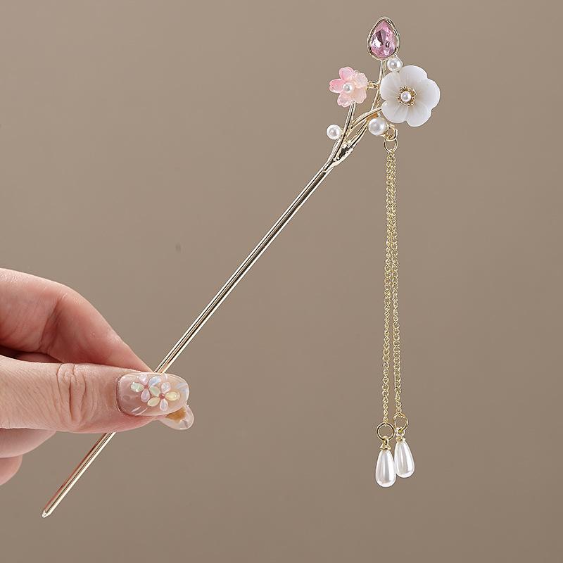 Elegant Flower Hairpin Retro Blue Flower Tassel Hair Stick Durable Metal Hair Clip Trendy Jewelry Hair Accessory Girls Hairpin фиолетовый