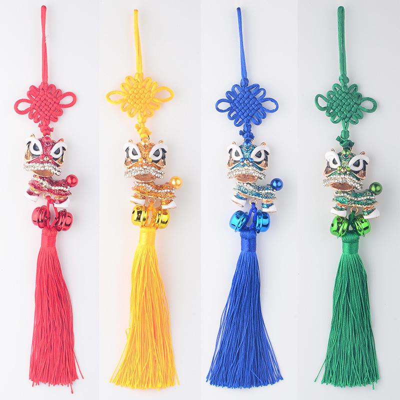 Lion Dance Car Pendant Ornament - Peace Amulet with Hanging Tassel