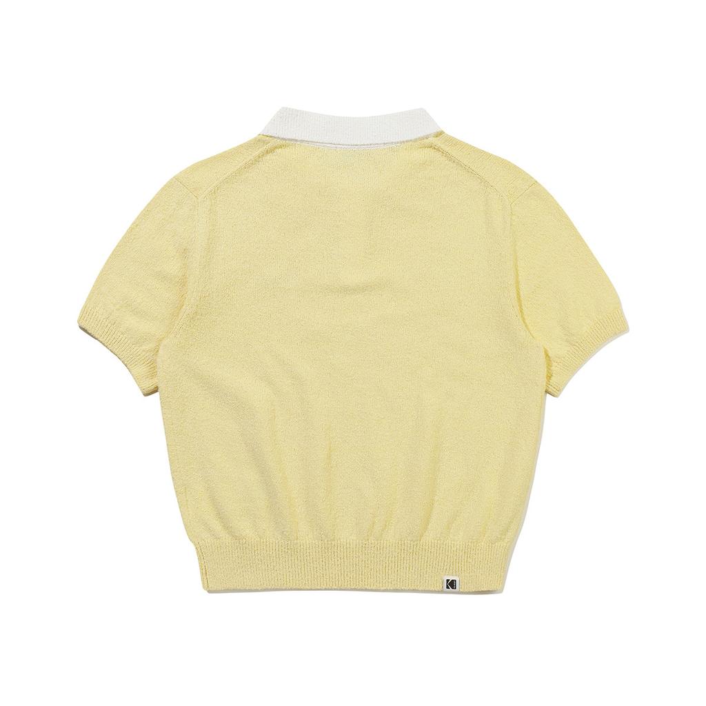KODAK Collar Contrast Boucle Short Sleeve Knit Women'S Yellow