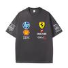 Herren und Damen Oversize Ferrari F1 Renn T-Shirt Klassischer Sponsoren Logo Druck Kurzarm Motorsport Lässig Streetwear Tee