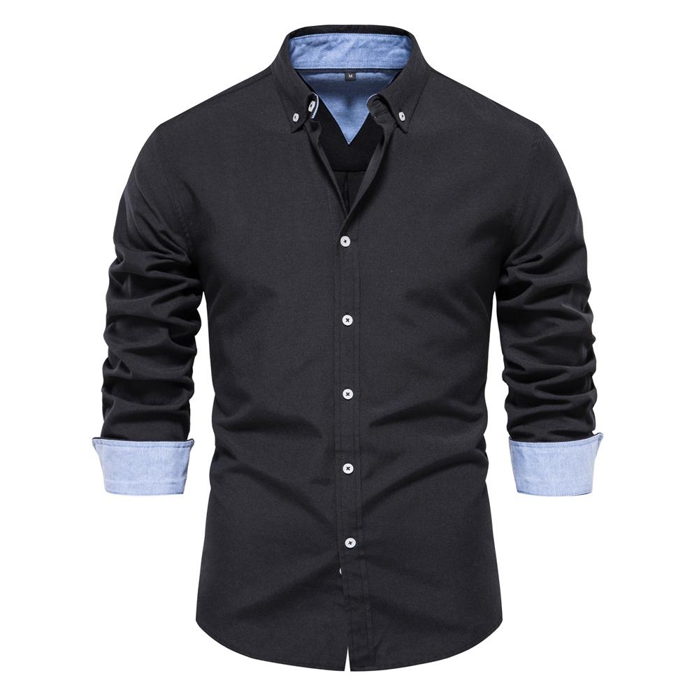 New Autumn Cotton Men s Oxford Shirt Long Sleeve Button Down Social Business Casual Shirts for Men S чёрный