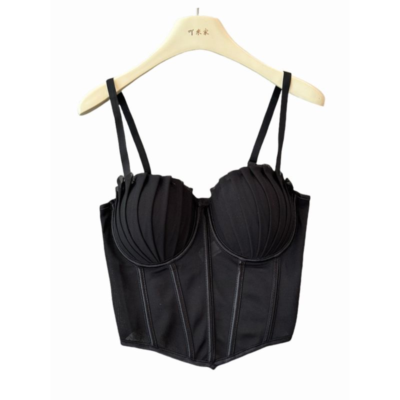 European American Summer New Mesh Folding Sexy Fishbone Camisole Women's Clothing Base Ride Outer Wear Short Tops