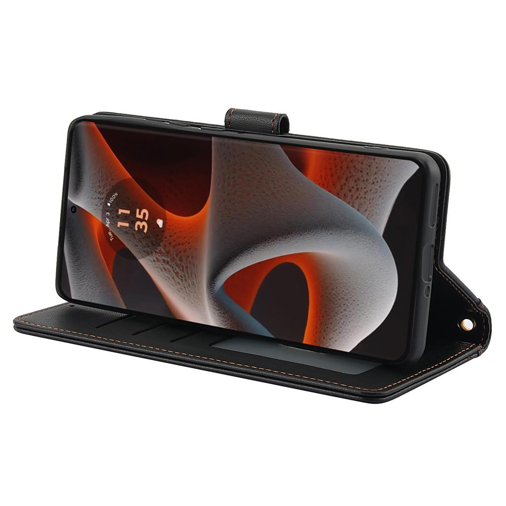 SY-003 For Motorola Edge 50 Pro 5G Case PU Leather Stand View Phone Wallet Cover with Hand Strap