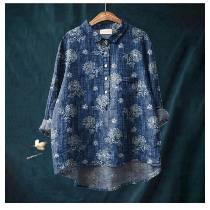 Tier Blumenmuster Bedruckte Hemden Hawaii Polyester Freizeit Langärmlig Damenblusen & Hemden