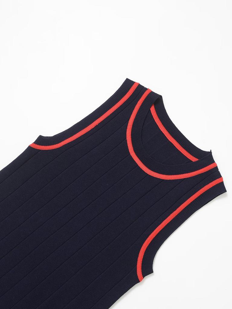 European and American Style, New Women's Clothing, Classic, Contrasting Color Needle Eye Decoration Sleeveless Knitting On 3519012