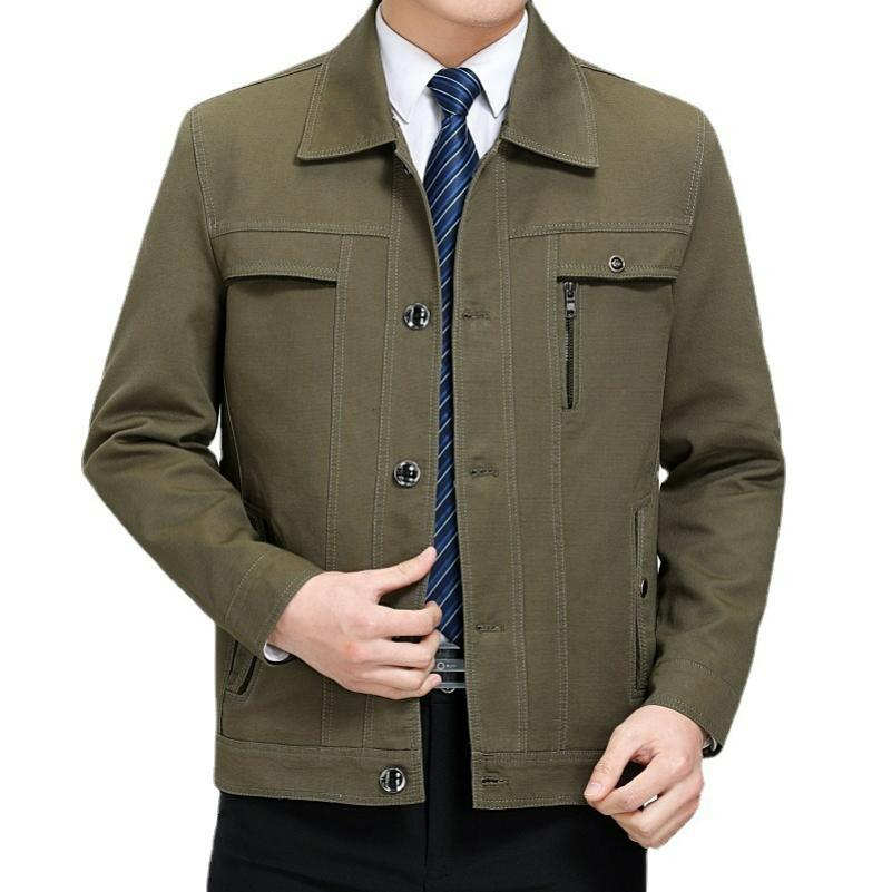 Spring and Autumn Men's Lapel Casual Jacket Dad Wear Men's Cotton Button Jacket