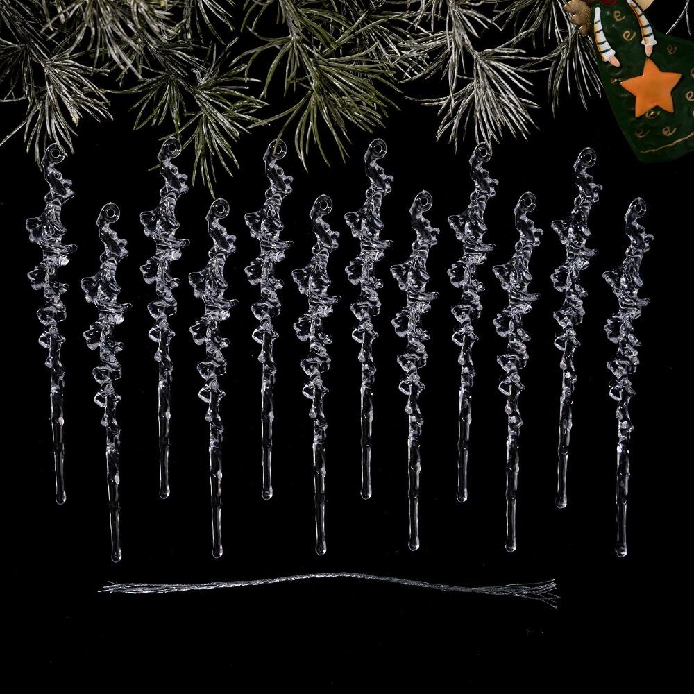 Clear Acrylic Icicle Ornaments Twisted Water Drop Design Snowflake Ornaments Set  Home Decoration