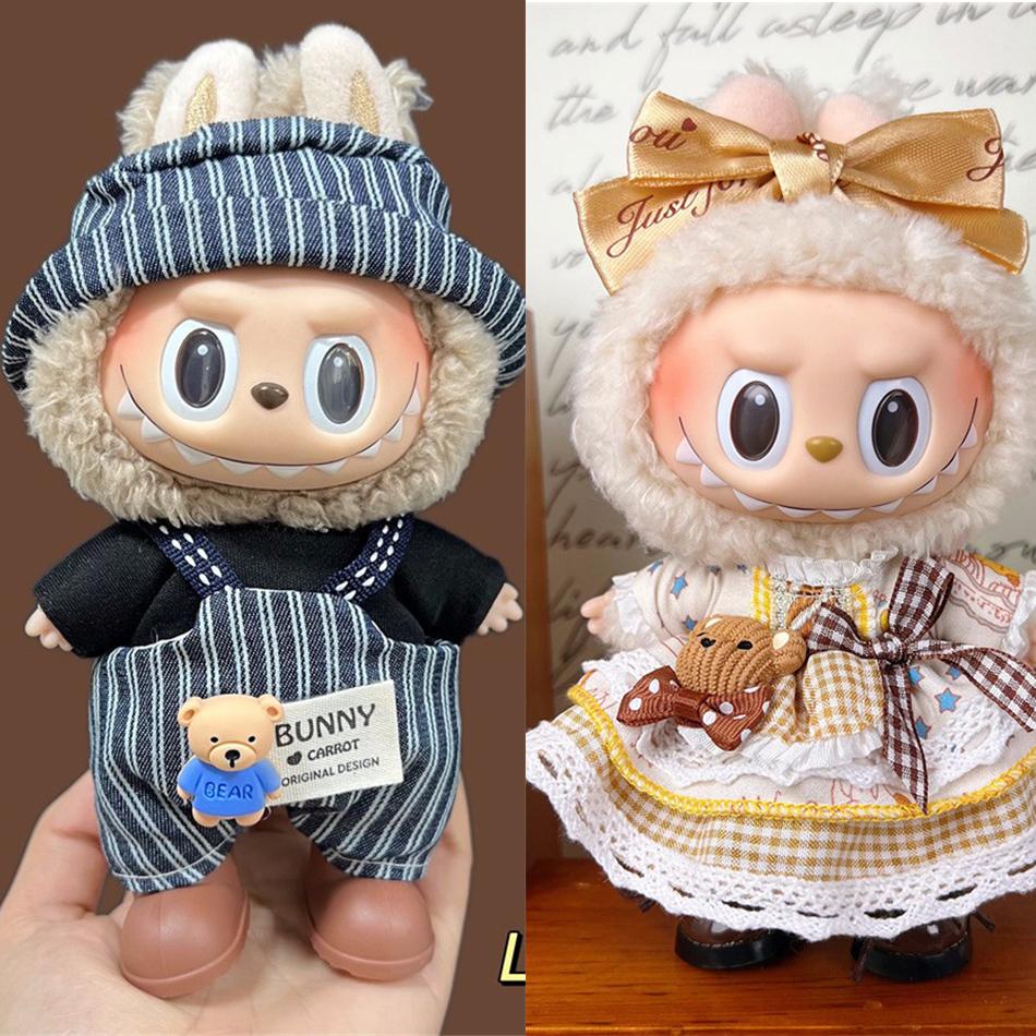 (Nur Kleidung) Labubu Bekleidungszubehör Hut V1 V2 V3 Plüschpuppen-Zubehör Labubu Bekleidung Ersatzset Süßes Zubehör