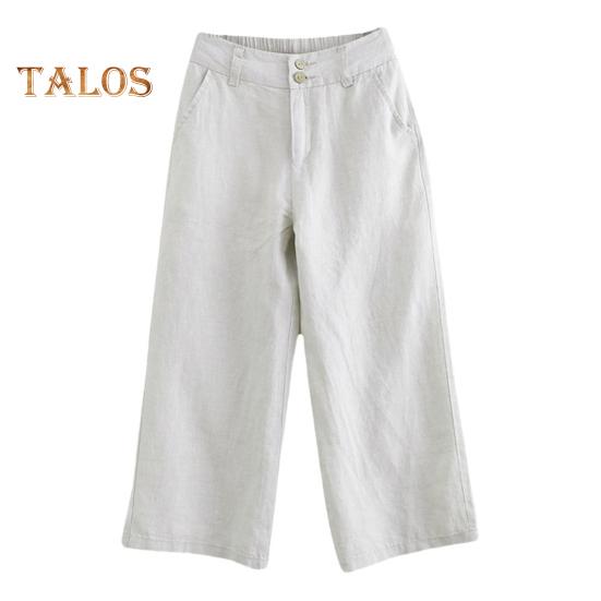 Women Casual Pants Elastic High Waist Buttons Zipper Fly Long Trousers with Pockets Solid Color Straight Wide Leg Slacks Daily Wear