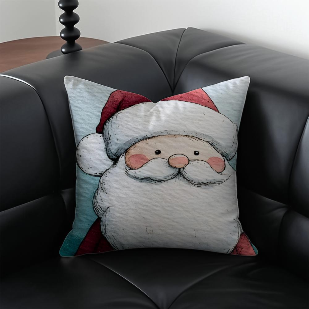 SSanta Claus illustration Cushion Cover Pillow Case Antidustmite Invisible zipper silky plush cushion