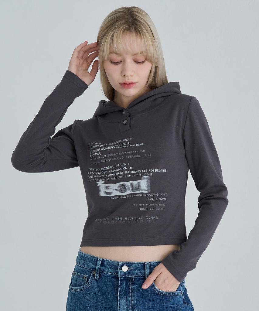 Logo Slim Hooded Long Sleeve (White Melange)