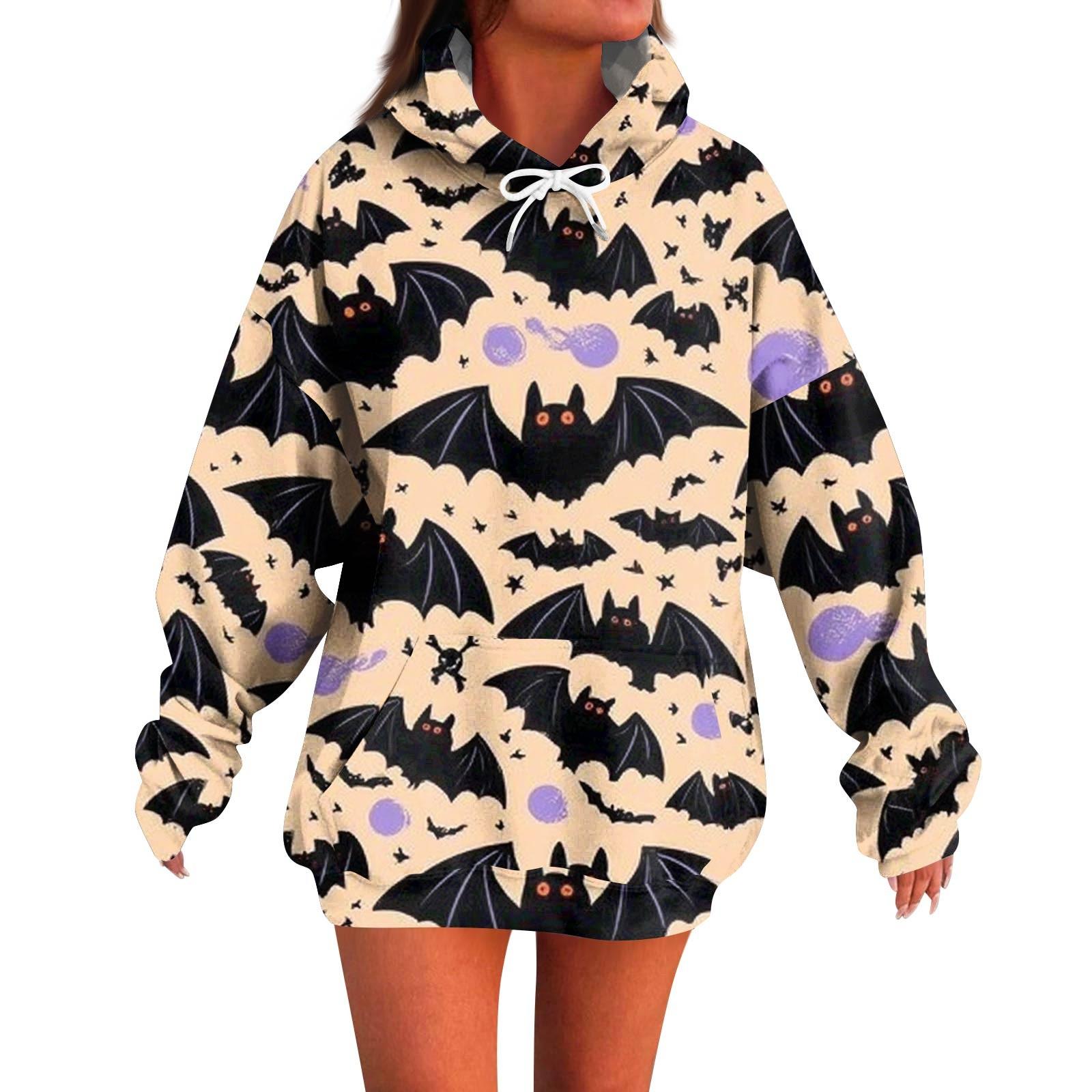 

Женское модное повседневное худи с длинным рукавом и принтом на Хэллоуин XXL бежевый