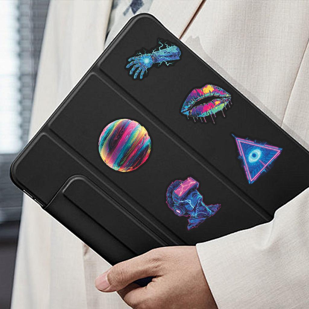 56Pcs Pvc Cyberpunk Neon Creative Stickers Journal Diy Notebook Decor Stationery Set Animeworlds Store